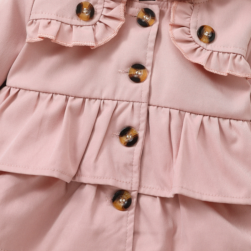 Dječji kaput za proljeće i jesen dugih rukava s volanima, jednostrukim kopčanjem i kapuljačom, europske i američke modne modne djevojčice