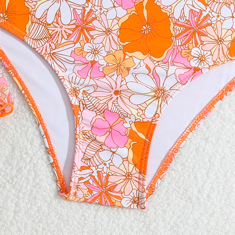 2025 Nové detské plavky Trojdielne oranžové potlačené dievčenské rozparky plavky s cezhraničným overalom Plavky