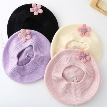 Beebimüts sügiseks ja talveks Naiste armas lilleline barett, laste villamüts, tüdrukute kootud maalija müts, trendikas