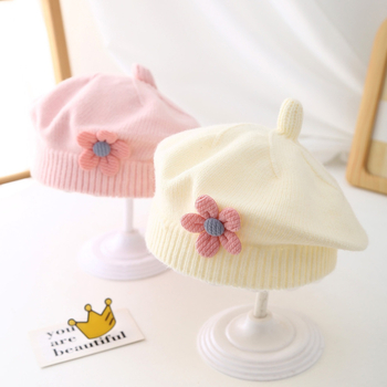 Beebimüts sügiseks ja talveks Naiste armas lilleline barett, laste villamüts, tüdrukute kootud maalija müts, trendikas