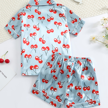Laste siidist pidžaamad suvine õhuke multifilm kirsi värvi tüdrukute kodukostüüm lahe jää siidist konditsioneeriga piiriülene ülikond