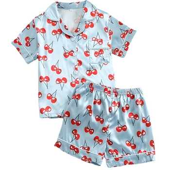 Laste siidist pidžaamad suvine õhuke multifilm kirsi värvi tüdrukute kodukostüüm lahe jää siidist konditsioneeriga piiriülene ülikond