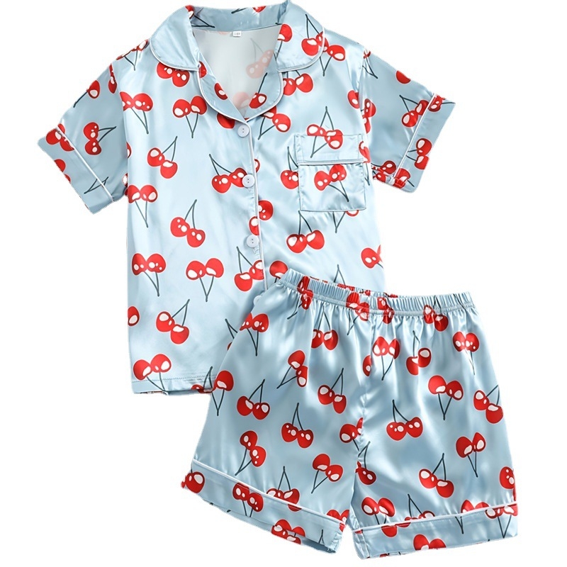 Laste siidist pidžaamad suvine õhuke multifilm kirsi värvi tüdrukute kodukostüüm lahe jää siidist konditsioneeriga piiriülene ülikond