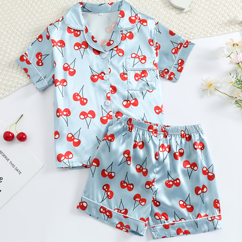 Laste siidist pidžaamad suvine õhuke multifilm kirsi värvi tüdrukute kodukostüüm lahe jää siidist konditsioneeriga piiriülene ülikond