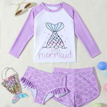 Detské plavky pre dievčatá s dlhým rukávom, trojdielne plavky s rozparkom pre veľké, malé a stredné deti, kreslené plavky pre bábätká