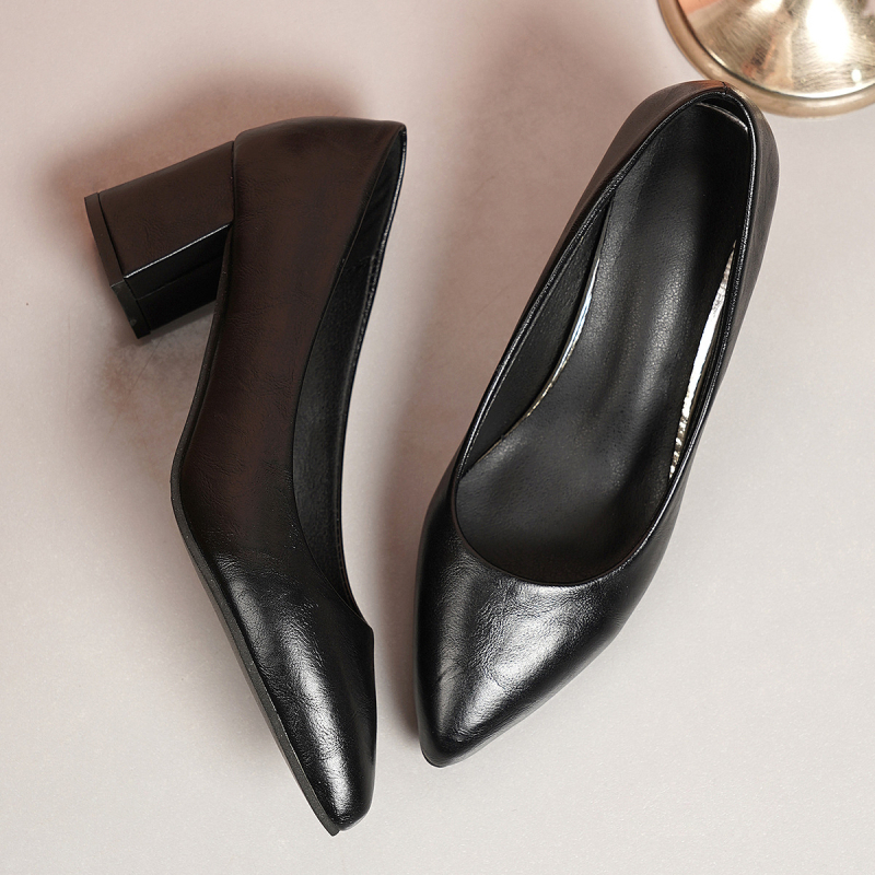 2025 Nové dámske topánky Špicaté profesionálne vysoké podpätky Plytké pracovné topánky Dámske topánky na hrubom podpätku s vysokým podpätkom Dámske vlasy