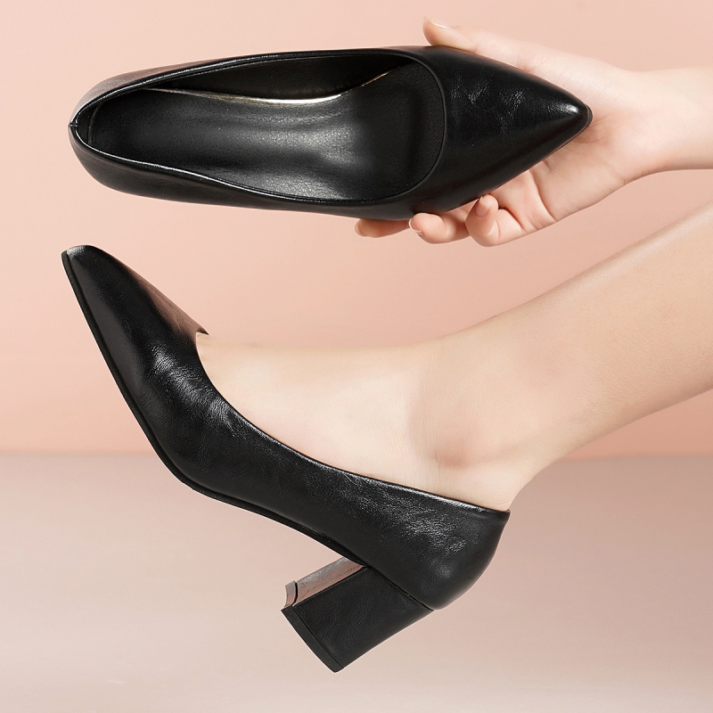 2025 Nové dámske topánky Špicaté profesionálne vysoké podpätky Plytké pracovné topánky Dámske topánky na hrubom podpätku s vysokým podpätkom Dámske vlasy