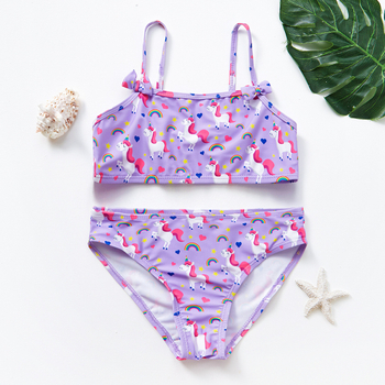 Väliskaubanduse uus laste kaheosaline vikerkaarevärvilise ükssarvikuga tüdrukute ujumistrikoo