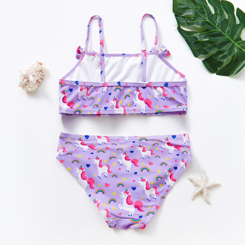 Väliskaubanduse uus laste kaheosaline vikerkaarevärvilise ükssarvikuga tüdrukute ujumistrikoo