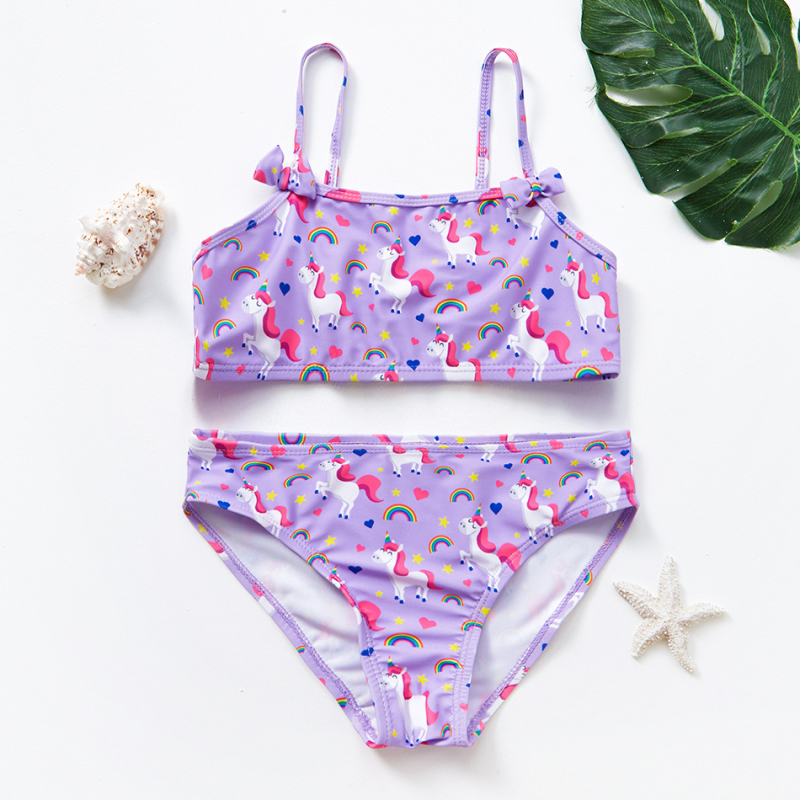 Väliskaubanduse uus laste kaheosaline vikerkaarevärvilise ükssarvikuga tüdrukute ujumistrikoo