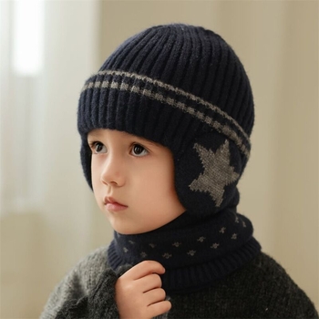 Jesenná a zimná detská čiapka, vonkajšia cestovná, chladuvzdorná teplá pletená čiapka s flísovou podšívkou, zahustená vlnená ochrana sluchu