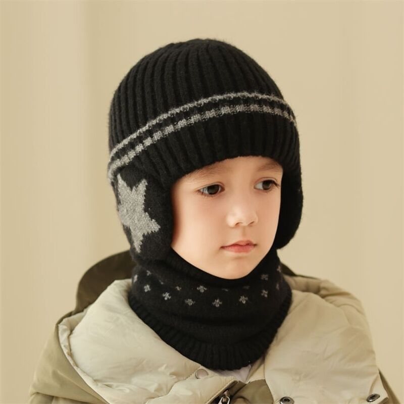 Jesenná a zimná detská čiapka, vonkajšia cestovná, chladuvzdorná teplá pletená čiapka s flísovou podšívkou, zahustená vlnená ochrana sluchu