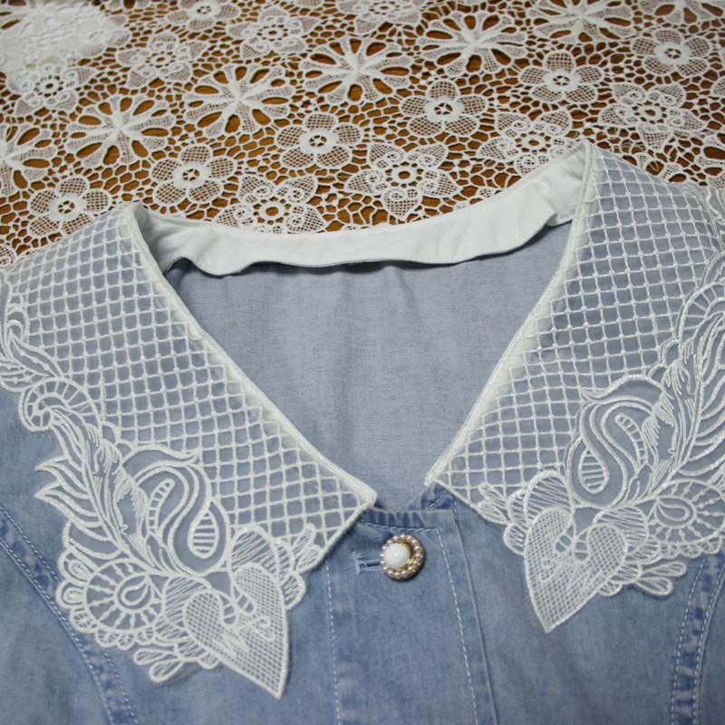 2025 Nové letné štýlové štíhle džínsové dlhé sukne s gombíkmi, retro spájaním listov, vyšívané šaty s krátkym rukávom A82309