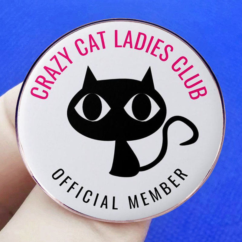 Crazy Love Cat Lady Club brošňa s kreslenou mačkou, odznak s kovovou zliatinou, odznak, príslušenstvo