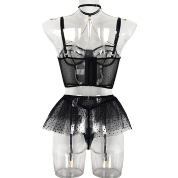 Euroopa ja Ameerika Ühendriikide piiriülene must laineline seksikas aluspesu kolmeosaline komplekt puhvis seelik seksikas ketiriba terasrõngaga perspektiivaluspesu naistele