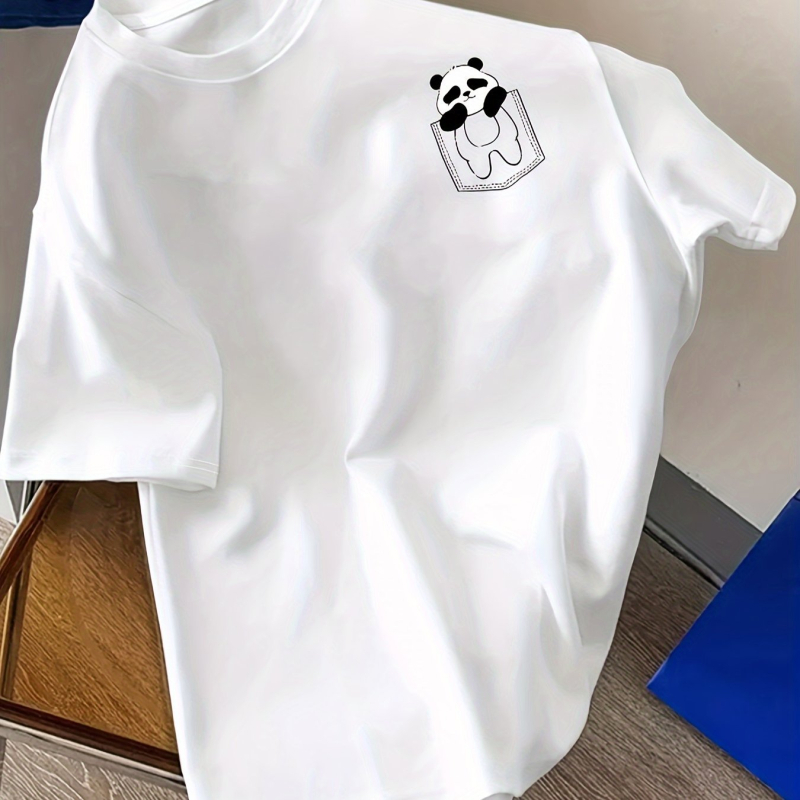 Dámske ležérne tričko s motívom pandy - mäkká zmes polyesteru a spandexu, krátke rukávy, okrúhly výstrih