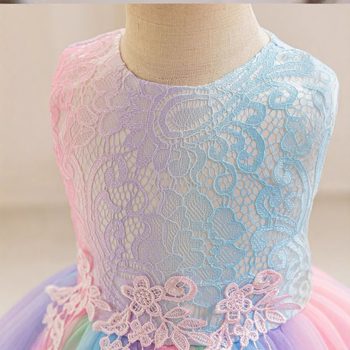 Dievčenské dúhové šaty s dlhým rukávom, sedemfarebné detské výkonnostné oblečenie, priadza Pengpeng, kvetinové šaty pre dievčatá, sukňa, zahraničný obchod, skladom