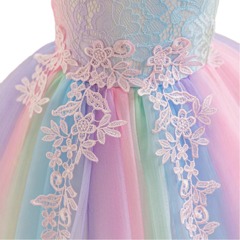 Dievčenské dúhové šaty s dlhým rukávom, sedemfarebné detské výkonnostné oblečenie, priadza Pengpeng, kvetinové šaty pre dievčatá, sukňa, zahraničný obchod, skladom