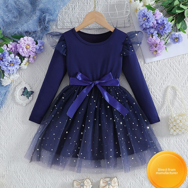 Mergaičių suknelės rudens ir žiemos 2025 m. Nauji vaikiški drabužiai rudens suknelė Vaikiška blizgučiais puošta rudens suknelė princesės suknelė stilinga