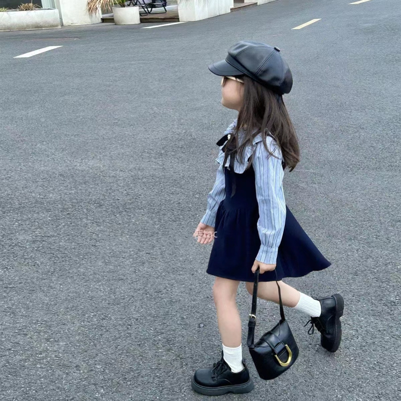 Jesenné dievčenské šaty s dlhým rukávom 2024 nové pre vaše dieťa vysokoškolský štýl falošné dve kórejské štýlové módne sukne