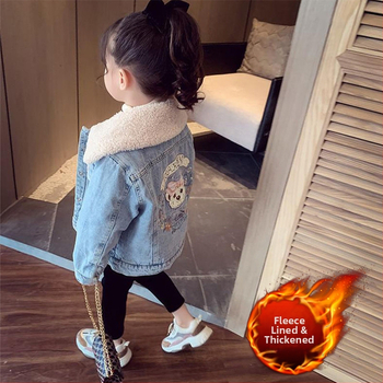 Tüdrukute mantel Talv 2023 Uus laste lambavillast fliisvoodriga paksendatud teksariidest mantel Tüdrukute sügis- ja talvepluus