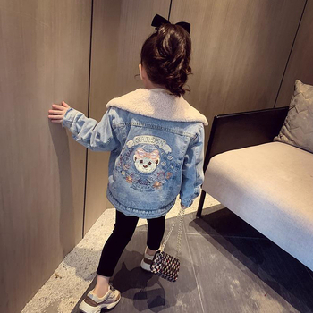 Tüdrukute mantel Talv 2023 Uus laste lambavillast fliisvoodriga paksendatud teksariidest mantel Tüdrukute sügis- ja talvepluus