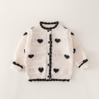 Proljeće i jesen 2025. Novi stil djevojčica, elegantni pulover, dječji elegantni pleteni kardigan u korejskom stilu s uzorkom srca