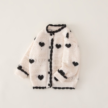 Proljeće i jesen 2025. Novi stil djevojčica, elegantni pulover, dječji elegantni pleteni kardigan u korejskom stilu s uzorkom srca
