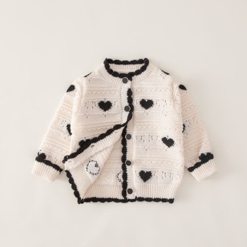 Proljeće i jesen 2025. Novi stil djevojčica, elegantni pulover, dječji elegantni pleteni kardigan u korejskom stilu s uzorkom srca