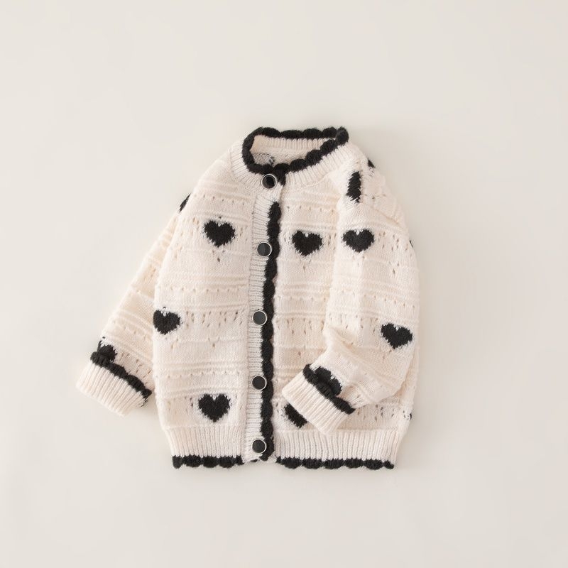 Proljeće i jesen 2025. Novi stil djevojčica, elegantni pulover, dječji elegantni pleteni kardigan u korejskom stilu s uzorkom srca