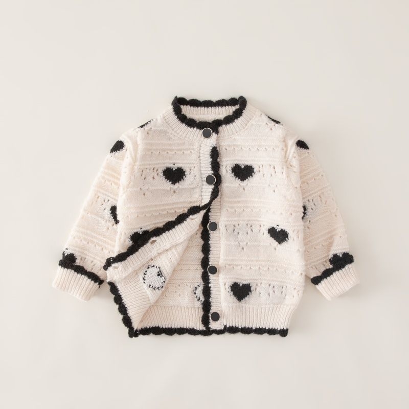 Proljeće i jesen 2025. Novi stil djevojčica, elegantni pulover, dječji elegantni pleteni kardigan u korejskom stilu s uzorkom srca