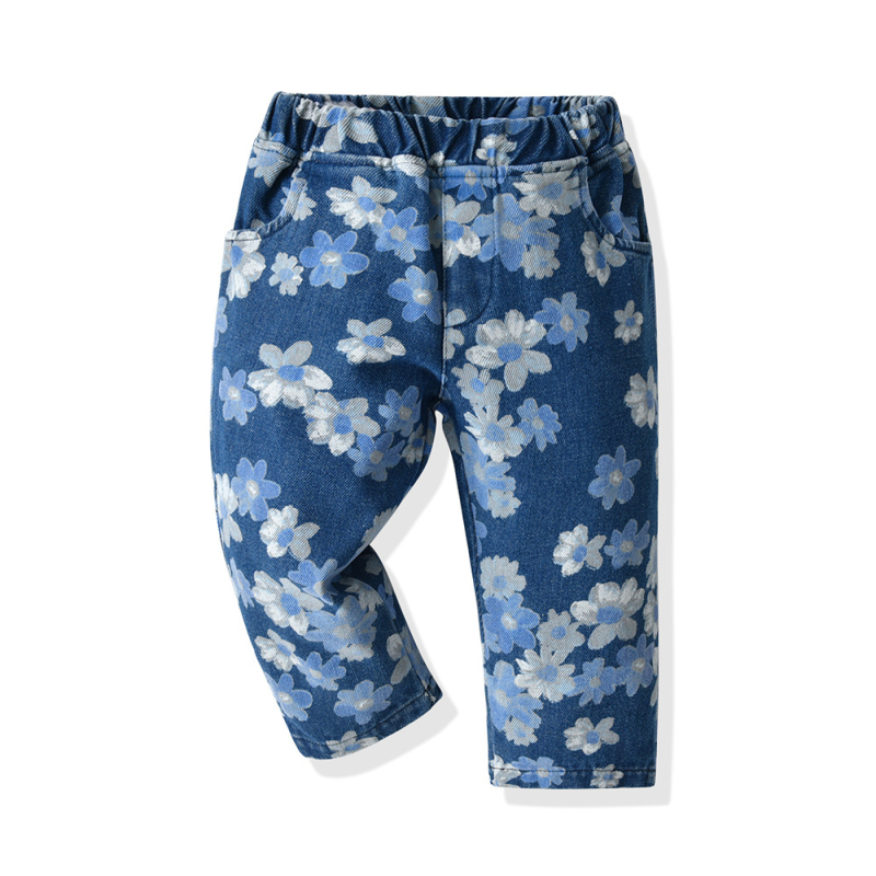 Európske a americké detské oblečenie 2025 Jarná detská džínsová bunda s dlhým rukávom a kvetinovým vzorom, trendy potlačené nohavice, dvojdielny kardigan