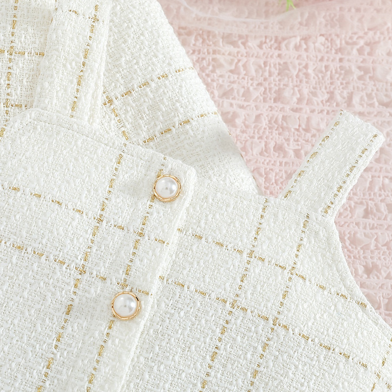 Dječje jesenje francuske dvodijelne haljine u europskom stilu, malo mirisno odijelo s tregerima za djevojčice, rever, dugi rukavi, karirana dječja haljina