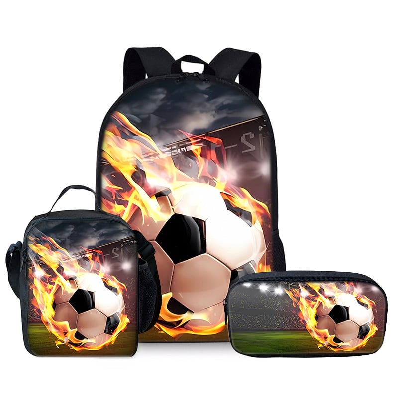Futbola mugursoma, trīs daļu, pašrocīgi apdrukāta mugursoma, ēdienu soma, penālis