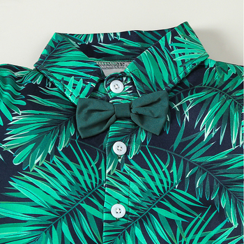 Καλοκαιρινό σετ με κοντομάνικα για αγόρια, τυπωμένο πουκάμισο, σορτς, καπέλο, σετ τριών τεμαχίων, παιδικά ρούχα παραλίας για μωρά, χαβανέζικα