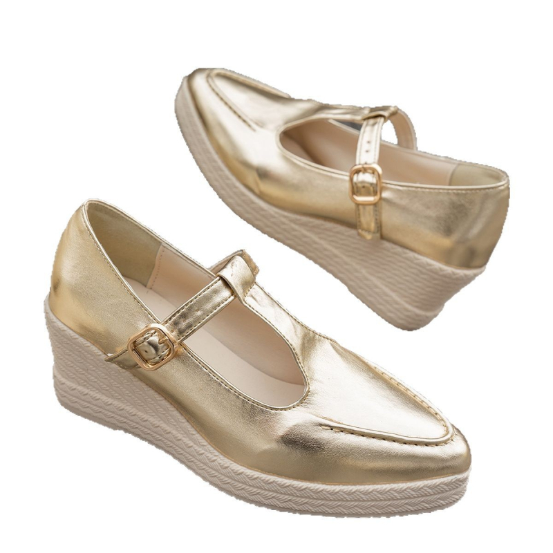 Zlaté dámske topánky na vysokom podpätku s plytkým klinom, nové jarné a jesenné, módne, špicaté, pohodlné, s remienkom v tvare T, Lefu