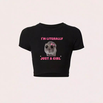 Letné jednoduché tričko s potlačou malého škrečka, ležérne tričko s krátkym rukávom pre ženy