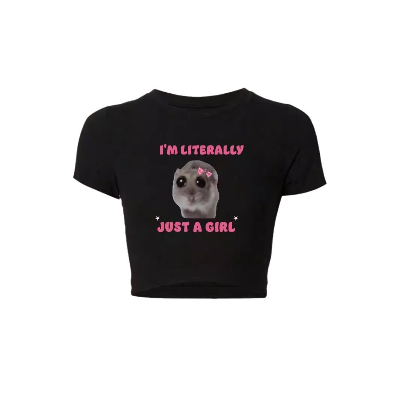 Letné jednoduché tričko s potlačou malého škrečka, ležérne tričko s krátkym rukávom pre ženy