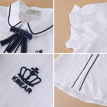 Tüdrukute lühikeste varrukatega särk Academy Style Suvi 2025 Stiilne tüdrukute suvine laste puhtast puuvillast valge särk