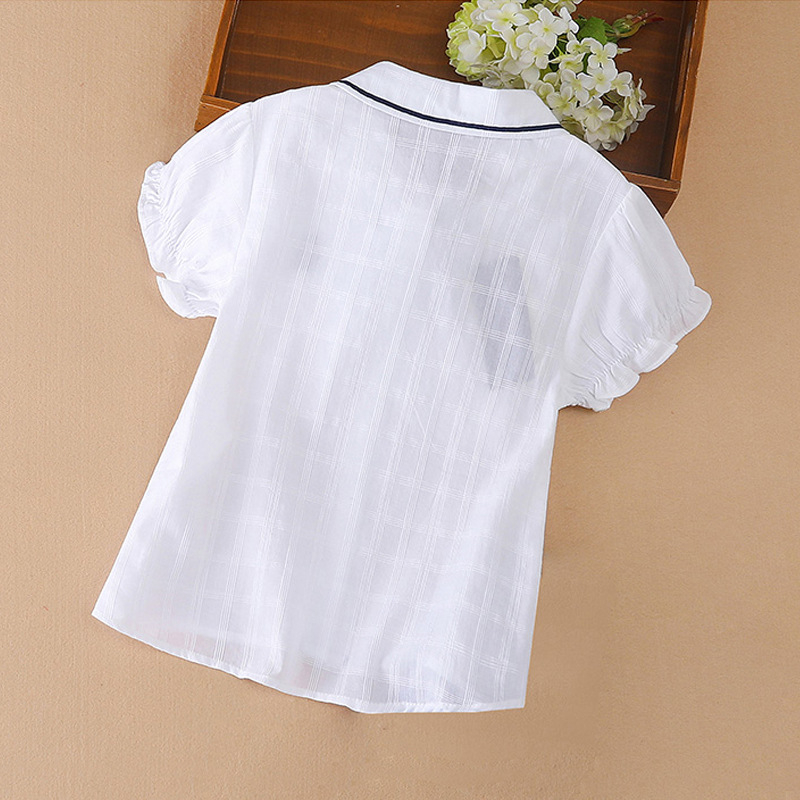 Tüdrukute lühikeste varrukatega särk Academy Style Suvi 2025 Stiilne tüdrukute suvine laste puhtast puuvillast valge särk