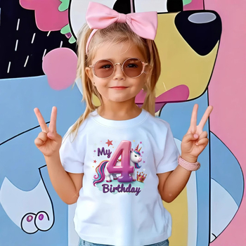 Piiriülene väliskaubandus INS Tüdrukud Minu 4. sünnipäeva mustriga trükitud ümara kaelusega lühikeste varrukatega T-särk Laste suvekleit sobib 1-8-aastastele