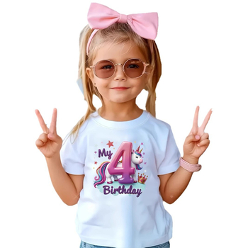 Piiriülene väliskaubandus INS Tüdrukud Minu 4. sünnipäeva mustriga trükitud ümara kaelusega lühikeste varrukatega T-särk Laste suvekleit sobib 1-8-aastastele