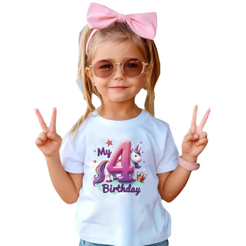 Piiriülene väliskaubandus INS Tüdrukud Minu 4. sünnipäeva mustriga trükitud ümara kaelusega lühikeste varrukatega T-särk Laste suvekleit sobib 1-8-aastastele