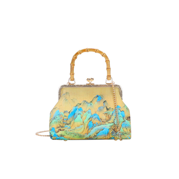 2024 Mapa Qianli Jiangshan ručne vyrobená látka DIY taška prenosná taška s klipom z bambusu prenosná zlatá taška s ústami hotová taška