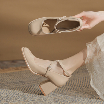 Jin Gang MY7015 Dámske topánky Mary Jane na hrubom podpätku, nové jarné a jesenné lodičky Mary Jane, univerzálne, s plytkými ústami, s jednou nohou pre ženy