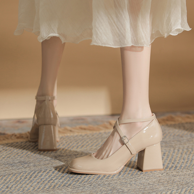 Jin Gang MY7015 Dámske topánky Mary Jane na hrubom podpätku, nové jarné a jesenné lodičky Mary Jane, univerzálne, s plytkými ústami, s jednou nohou pre ženy