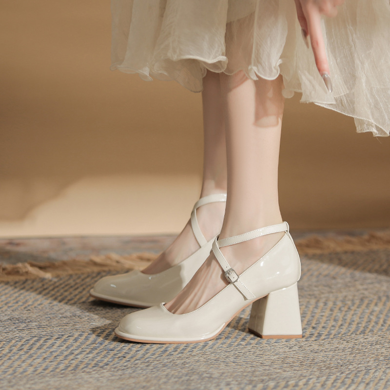 Jin Gang MY7015 Dámske topánky Mary Jane na hrubom podpätku, nové jarné a jesenné lodičky Mary Jane, univerzálne, s plytkými ústami, s jednou nohou pre ženy