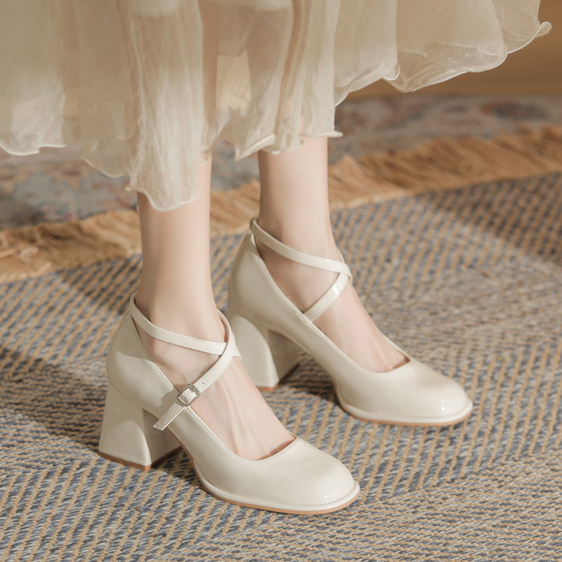 Jin Gang MY7015 Dámske topánky Mary Jane na hrubom podpätku, nové jarné a jesenné lodičky Mary Jane, univerzálne, s plytkými ústami, s jednou nohou pre ženy