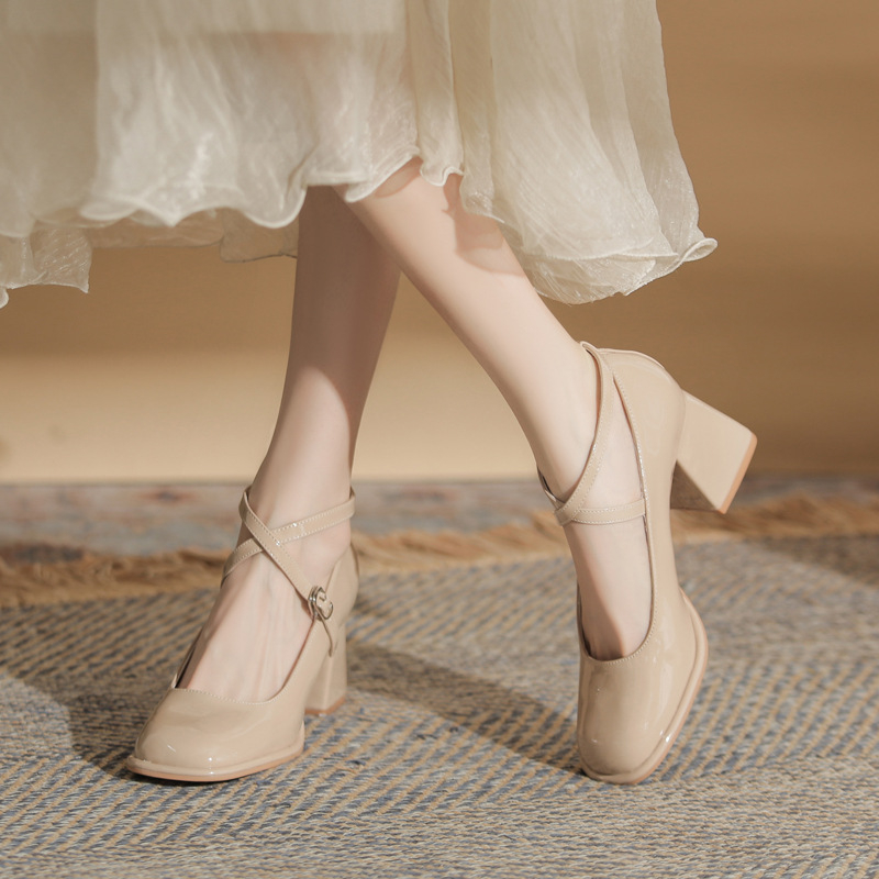 Jin Gang MY7015 Dámske topánky Mary Jane na hrubom podpätku, nové jarné a jesenné lodičky Mary Jane, univerzálne, s plytkými ústami, s jednou nohou pre ženy