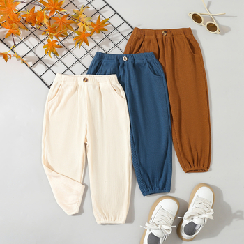 2024 Διασυνοριακό Εξωτερικό Εμπόριο Σετ Τριών Τεμαχίων Μωρό Αγόρια Κορίτσια Άνοιξη Φθινόπωρο Μονόχρωμο Μοντέρνο Casual Απλό Ελαστικό Μέσο Ριμπ Μακρύ Παντελόνι